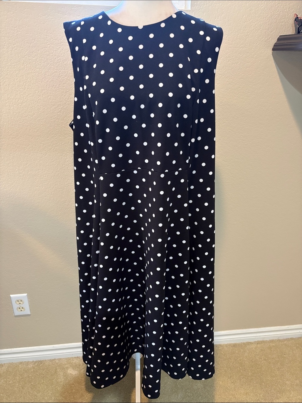 Calvin Klein Black and White Polka Dot Midi Dress